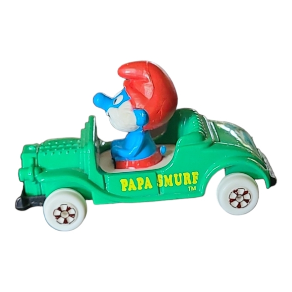 Vintage 1982 Smurf Peyo:Green Papa Smurf Die  & Red Smurfette Die Cast Cars - Picture 7 of 12